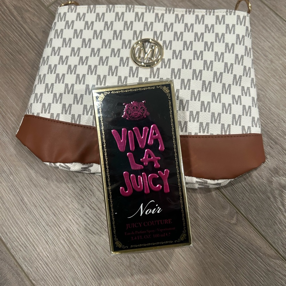 Juicy with Brown and White Monogram Shoulder Bag.